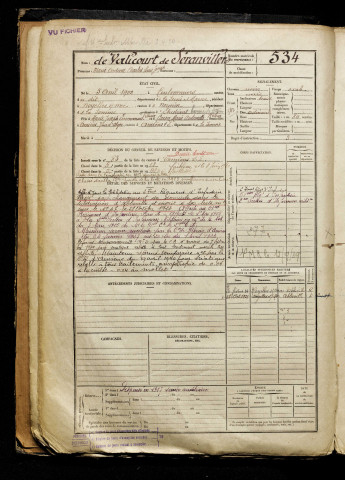 De Valicourt De Séranvillers, Marie Antoine Charles Louis Joseph, né le 05 avril 1900 à Coulommiers (Seine-et-Marne), classe 1920, matricule n° 534, Bureau de recrutement d'Amiens