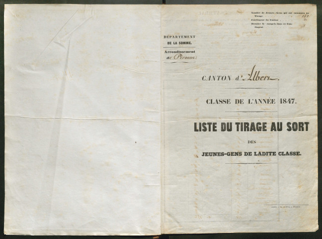 Tirage au sort (arrondissement de Péronne) de l'année 1847