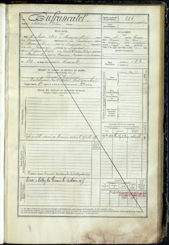Dufrancatel, Alphonse Valérie, né le 4 août 1861 à Bonneville (Somme, France), classe 1881, matricule n° 388, Bureau de recrutement d'Abbeville