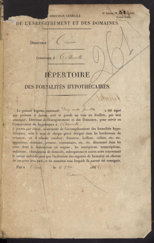 Répertoire des formalités hypothécaires, du 22/11/1866 au 14/02/1867, registre n° 261 (Abbeville)