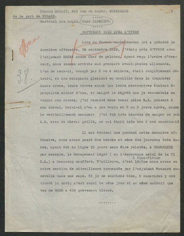 Témoignage de Bacquet, Jean et correspondance avec Jacques Péricard