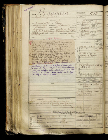 Beaurain, Marce Louis Zacharie, né le 03 mars 1895 à Chépy (Somme), classe 1915, matricule n° 253, Bureau de recrutement d'Abbeville