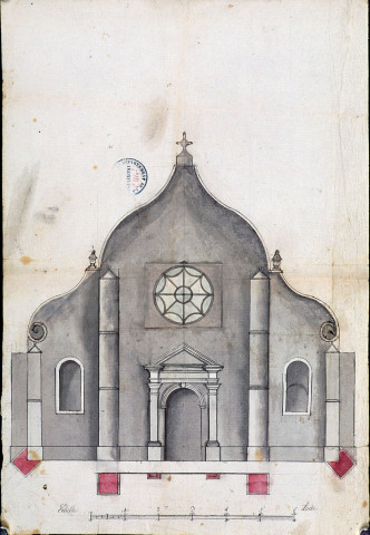 Projet de restauration de la façade de l'église : plan en élévation du pignon de la nef