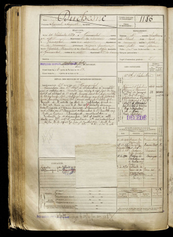 Duchesne, Marcel Auguste, né le 24 septembre 1889 à Gamaches (Somme), classe 1909, matricule n° 1186, Bureau de recrutement d'Abbeville