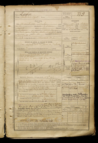 Lavin, Charles Louis Auguste, né le 22 avril 1877 à Corbie (Somme), classe 1897, matricule n° 779, Bureau de recrutement d'Amiens