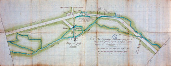 Plan d'arpentage des terrains pris par le canal de la Somme depuis le dessous de Cerisy jusques à Bouzencourt