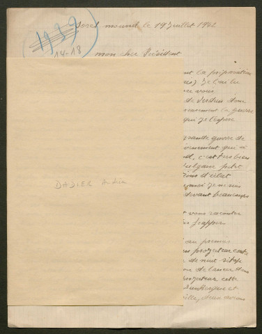 Témoignage de Dadier, André et correspondance avec Jacques Péricard