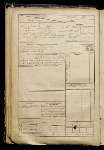 Mille, Georges Eugène, né le 20 janvier 1892 à Namps-Maisnil (Somme), classe 1912, matricule n° 38, Bureau de recrutement d'Amiens