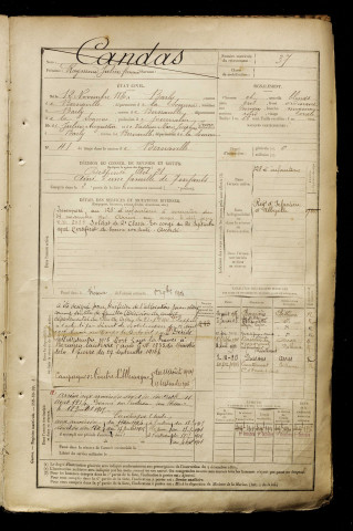 Candas, Raymond Julien Fernand, né le 12 novembre 1880 à Barly (Somme), classe 1900, matricule n° 37, Bureau de recrutement d'Abbeville