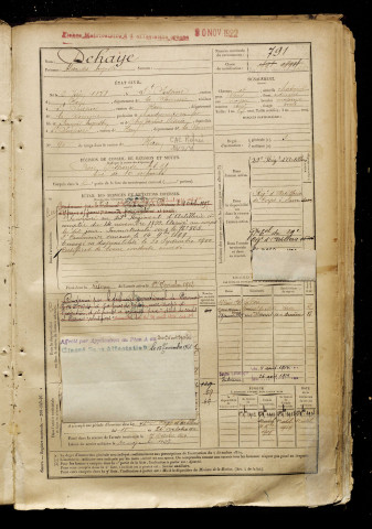 Dehaye, Alexandre Auguste, né le 02 juin 1878 à Ham (Somme), classe 1898, matricule n° 791, Bureau de recrutement de Péronne