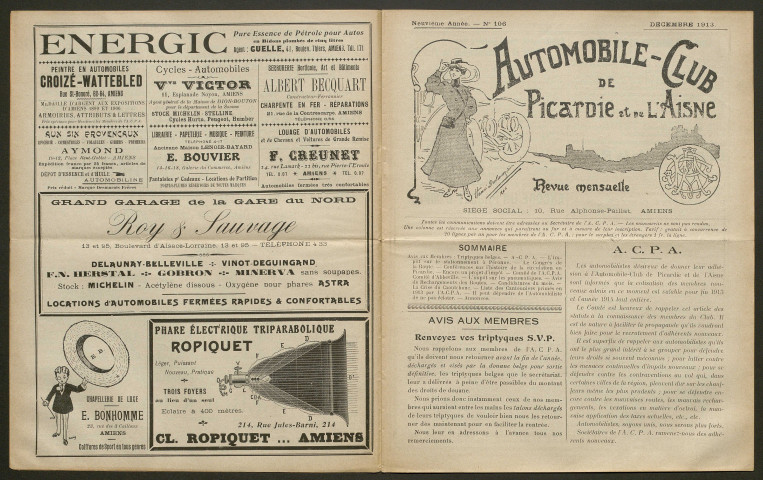 Automobile-club de Picardie et de l'Aisne. Revue mensuelle, 9e année, décembre 1913