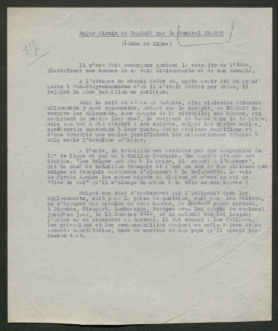 Témoignage de Chabot (Général) et correspondance avec Jacques Péricard