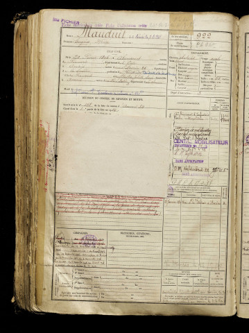 Mauduit, Eugène Henri, né le 20 février 1895 à Abancourt (Oise), classe 1915, matricule n° 922, Bureau de recrutement d'Amiens