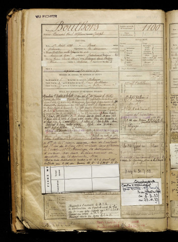 Bouthors, Bernard Paul Alphonse Joseph, né le 01 août 1899 à Bus-lès-Artois (Somme), classe 1919, matricule n° 1100, Bureau de recrutement d'Abbeville