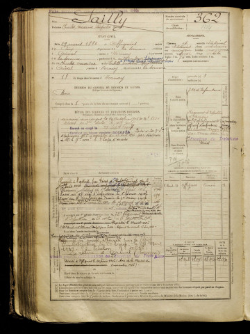 Sailly, Charles Maxime Léopold, né le 29 mars 1884 à Offignies (Somme), classe 1904, matricule n° 362, Bureau de recrutement d'Amiens