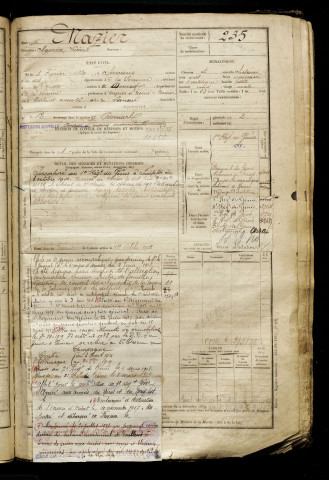 Mazier, Maurice Lucien, né le 03 février 1889 à Amiens (Somme), classe 1909, matricule n° 235, Bureau de recrutement d'Abbeville