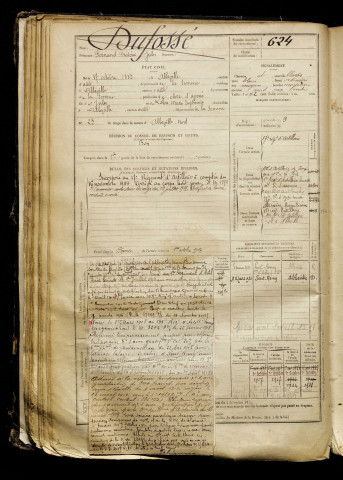 Dufossé, Fernand Frédéric Jules, né le 17 octobre 1883 à Abbeville (Somme), classe 1903, matricule n° 624, Bureau de recrutement d'Abbeville
