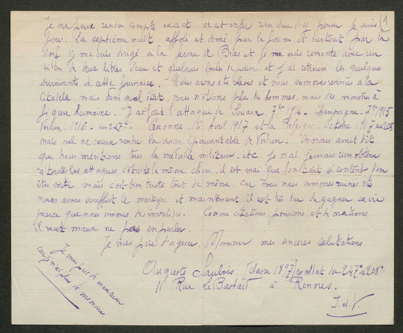 Témoignage de Saubois, Auguste et correspondance avec Jacques Péricard