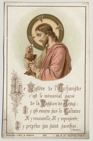 Le Mystère de l'Eucharistie c'est le mémorial sacré de la Passion de Jésus. Jésus donnant la communion