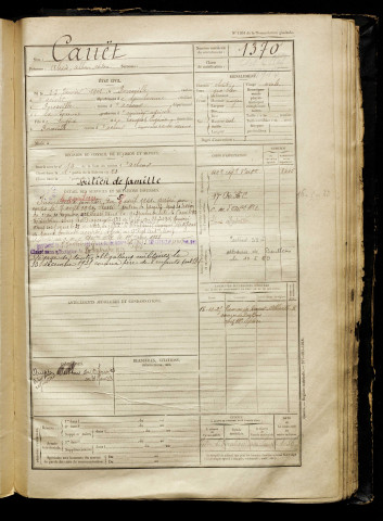 Cauët, Alexis Alban Abdon, né le 23 janvier 1901 à Forceville (Somme), classe 1921, matricule n° 1370, Bureau de recrutement d'Abbeville
