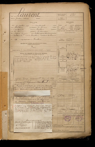 Laurent, Gaston Alexis, né le 17 juillet 1875 à Authieule (Somme), classe 1895, matricule n° 135, Bureau de recrutement d'Abbeville