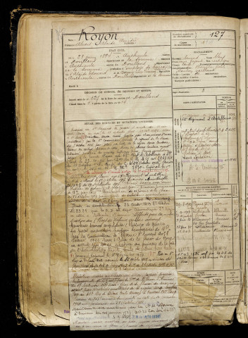 Royon, Alexis Alcide Amédée, né le 23 juin 1894 à Authieule (Somme), classe 1914, matricule n° 127, Bureau de recrutement d'Abbeville