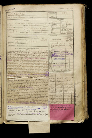 Darras, André Georges, né le 11 juillet 1896 à Boves (Somme), classe 1916, matricule n° 253, Bureau de recrutement d'Amiens
