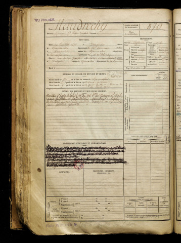 Haudrechy, Maurice Joseph Pierre Zéphir, né le 10 juillet 1899 à Dargnies (Somme), classe 1919, matricule n° 870, Bureau de recrutement d'Abbeville