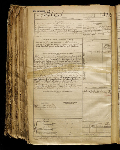 Bled, Paul Clément Joseph, né le 16 juillet 1897 à Boismont (Somme), classe 1917, matricule n° 1472, Bureau de recrutement d'Abbeville