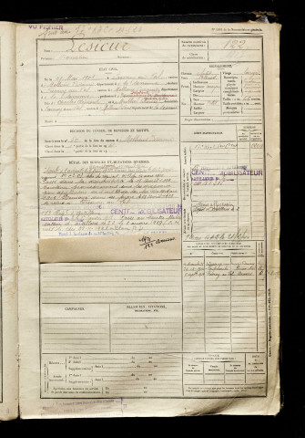 Lesieur, Donatien, né le 28 mai 1901 à Fresnoy-au-Val (Somme), classe 1921, matricule n° 122, Bureau de recrutement d'Amiens