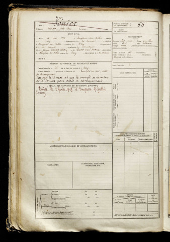 Vénier, Edouard Jules Louis, né le 24 mai 1896 à Dompierre-sur-Authie (Somme), classe 1916, matricule n° 66, Bureau de recrutement d'Abbeville