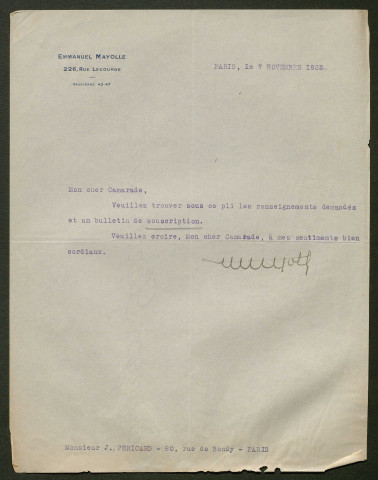 Témoignage de Mayolle, Emmanuel et correspondance avec Jacques Péricard