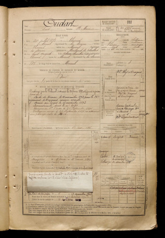 Oudart, Louis, né le 26 juillet 1872 à Thennes (Somme), classe 1892, matricule n° 111, Bureau de recrutement de Péronne