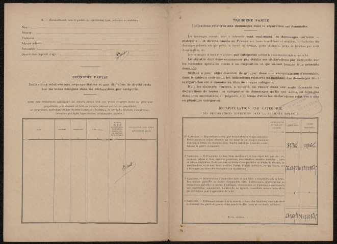 Péronne. Demande d'indemnisation des dommages de guerre : dossier Gouge