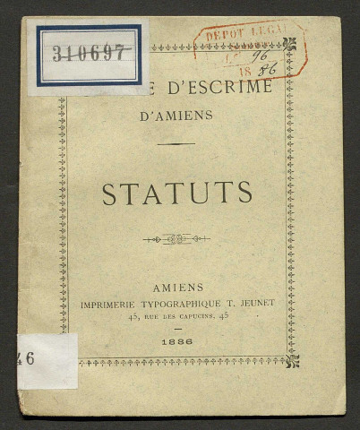 Cercle d'escrime d'Amiens. Statuts