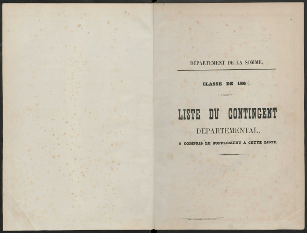 Liste du contingent (ensemble du département) de l'année 1864