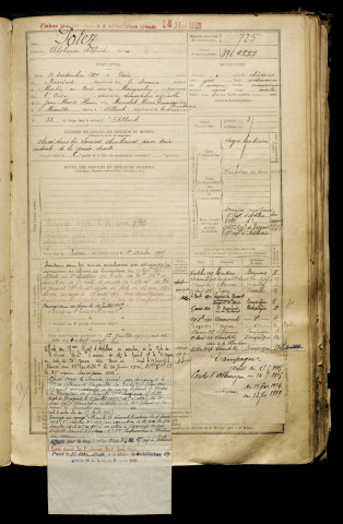 Potez, Alphonse Alfred, né le 11 septembre 1884 à Caix (Somme), classe 1904, matricule n° 725, Bureau de recrutement de Péronne