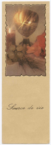 Source de Vie. Souvenir de ma communion solennelle le 6 juin 1982. Signé : Magalie
