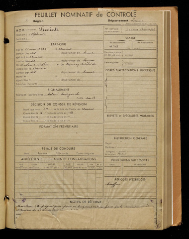 Lecointe, Alphonse, né le 26 mars 1893 à Amiens (Somme), classe 1913, matricule n° 609, Bureau de recrutement d'Amiens