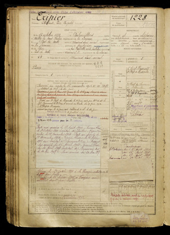 Tripier, Ildefonse Léon Léopold, né le 15 octobre 1883 à Coulonvillers (Somme), classe 1903, matricule n° 1228, Bureau de recrutement d'Amiens