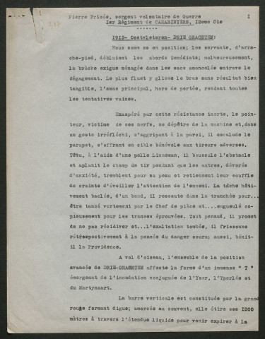Témoignage de Frisée, Pierre (Sergent) et correspondance avec Jacques Péricard