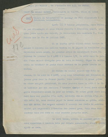 Témoignage de Cornet, Léon et correspondance avec Jacques Péricard