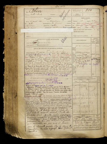Blin, Emile Alcide, né le 13 mars 1889 à Marcelcave (Somme), classe 1909, matricule n° 854, Bureau de recrutement d'Amiens