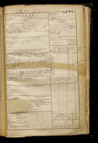 Bled, Ferdinand Marceau Kléber, né le 04 janvier 1897 à Cayeux-sur-Mer (Somme), classe 1917, matricule n° 1471, Bureau de recrutement d'Abbeville