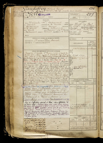 Goudefroy, Roland Georges, classe 1914, matricule n° 296, Bureau de recrutement d'Abbeville