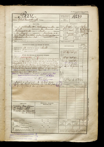 Bost, Gabriel Maurice Aimable Joseph, né le 03 septembre 1901 à Béthencourt-sur-Mer (Somme), classe 1921, matricule n° 1039, Bureau de recrutement d'Abbeville