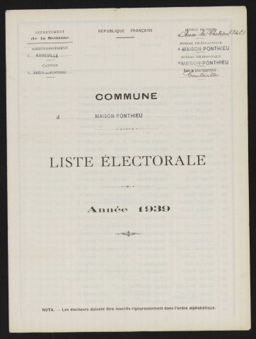 Liste électorale : Maison-Ponthieu