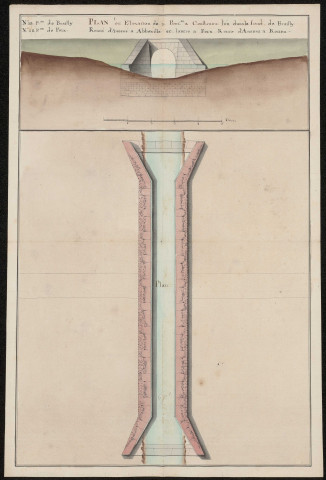 Plan et élévation de 2 Ponc(eaux) à construire l'un dans le fond de Brailly route d'Amiens à Abbeville et lautre à Poix route d'Amiens à Rouen