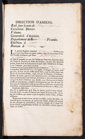 Centième denier du bureau de Conty pour la période du 4 janvier 1736 au 23 septembre 1738