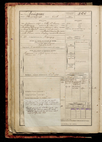 Quignon, François Joseph, né le 31 janvier 1873 à Bettencourt-Saint-Ouen (Somme), classe 1893, matricule n° 566, Bureau de recrutement d'Amiens